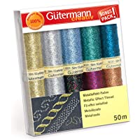 Gutermann Juego de hilos de coser: hilo de efecto metálico- Colores variados- 10 x 50m